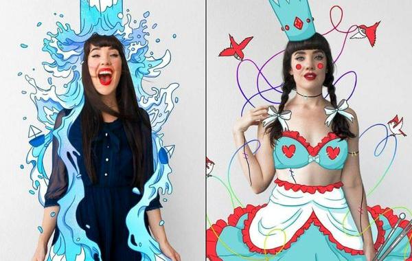 Лорен Карни,Lauren Carne, художница дополняет фотографии рисунками