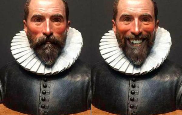 добавил картинам улыбки, добавил статуям улыбку, 