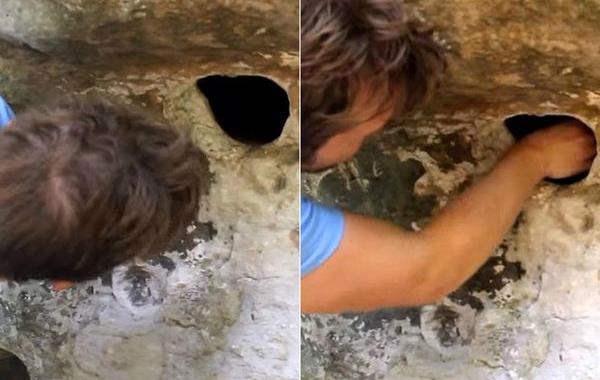 откуда появляются пауки, вытащил сотни пауков движением руки, отверстие в скале с пауками