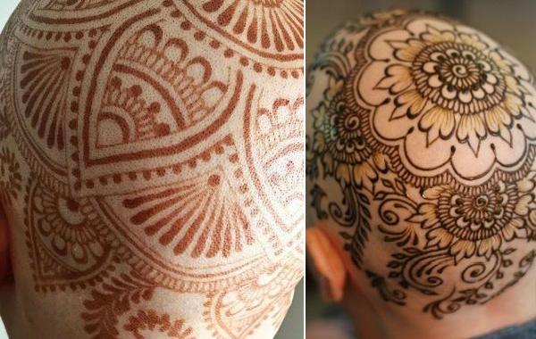 Короны из хны, узоры из хны на головах больных раком женщин