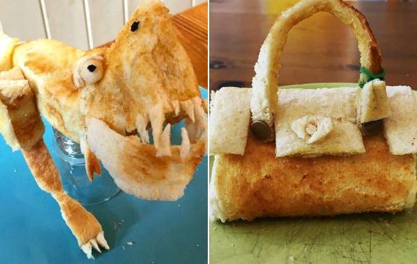 скульптуры из тостов, папа делает фигуры из тостов, скульптуры из тостов для дочери с пищевой аллергией