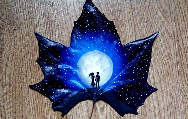 листья вместо холста, 24 Fallen Leaves, рисунки на опавших листьях