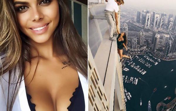 Вика Одинцова, российская модель висит на руке, Вика Одинцова висит на руке без страховки, Вика Одинцова в Дубае