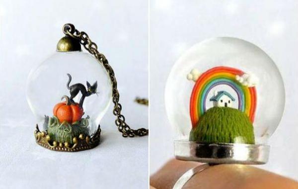 украшения в виде террариумов, украшения с крошечными мирами внутри, украшения со сказкой, Окию, HoKiou