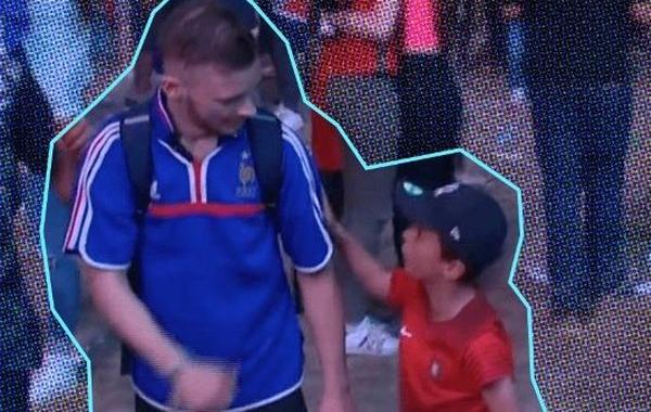 мальчик болельщик Португалии обнял француза, мальчик обнял болельщика команды Франции, мальчик обнял болельщика Чемпионат Европы 2016