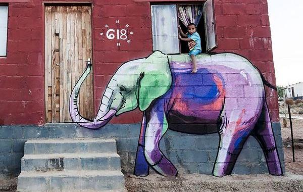 граффити со слонами, Фалко Falko, граффити со слонами в Южной Африке