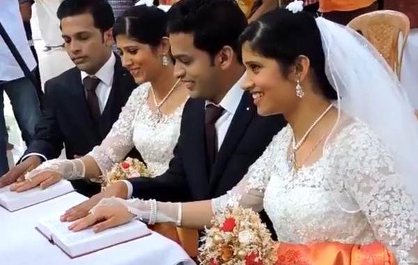 полный близнец, близнецы женились на близнецах, свадьба индийских близнецов, двойная свадьба близнецов