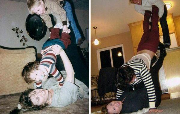 воссозданные детские фотографии,  детские фотографии воссозданные во взрослом возрасте, фотографии тогда и сейчас