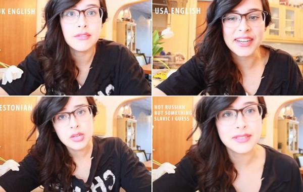 Девушка несет тарабарщину с идеальными акцентами разных народов мира