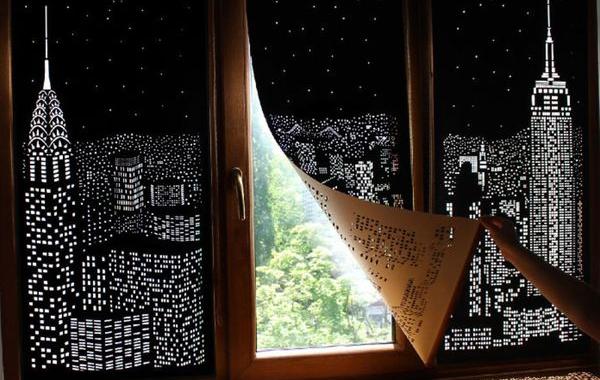 шторы с ночным городом, шторы со сверкающим ночным мегаполисом 