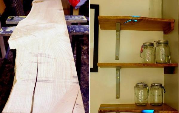 полка инопланетные следы, полка светящаяся в темноте, полка из треснувшей доски, полка со светящимися следами