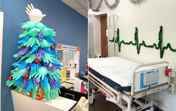 больничные новогодние украшения, новогодние украшения в больницах
