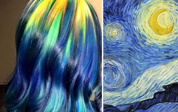 парикмахер красит свои волосы в цвета знаменитых картин, Урсула Гофф