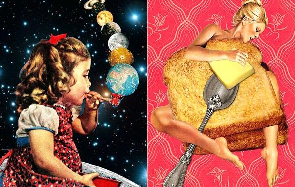 психоделичные коллажи, абстрактные коллажи, винтажные коллажи