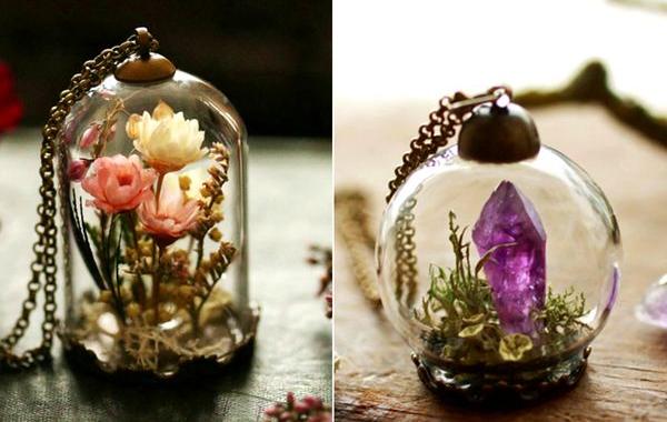  террариумы-ожерелья, террариумы украшения с растениями внутри