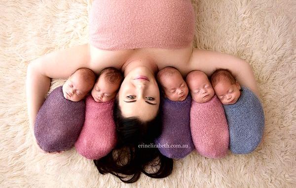 мать и пятерняшки, фотосессия пятерняшек, Ким Туччи