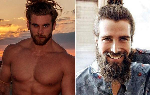 привлекательные бородатые красавцы с гульками, борода и гулька, парни с длинными волосами