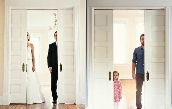 После смерти жены, отец воссоздал свадебные снимки вместе со своей маленькой дочкой