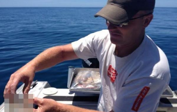 Рыбак Стюарт фрейзер, поймал прозрачную рыбу Салпа Маджоре , Salpa Maggiore