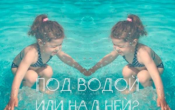 девочка под водой или над водой, девочка прыгнула в воду или под водой